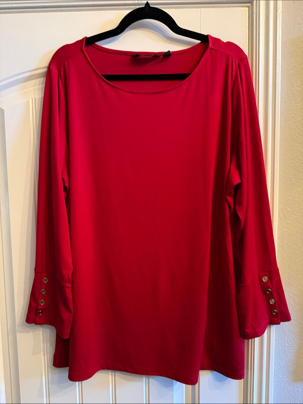 Susan Graver Vibrant Red Long-Sleeve Crewneck Blouse
